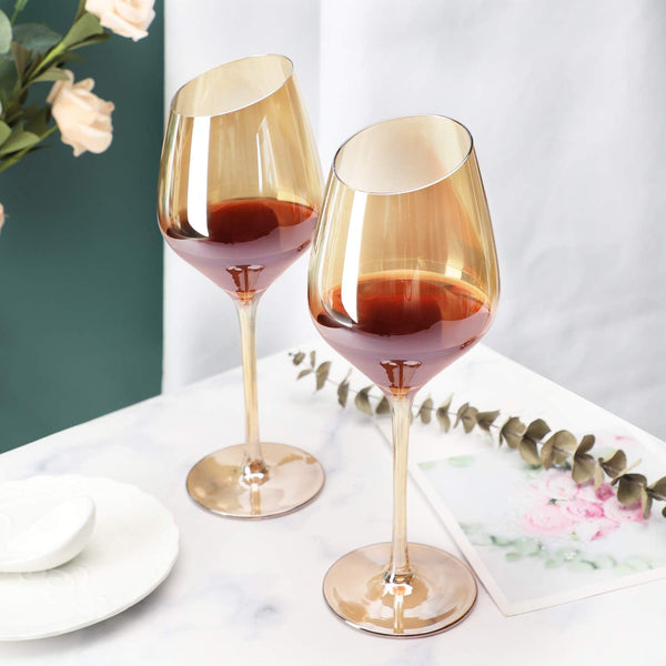 Small Slant Amber Stemmed Wine Glass