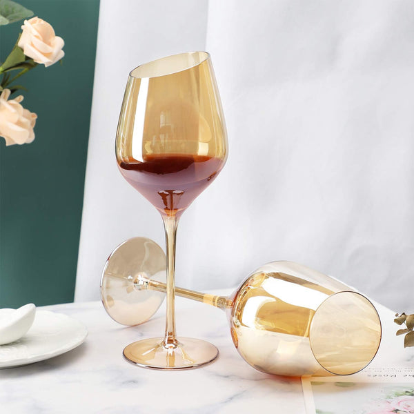 Small Slant Amber Stemmed Wine Glass