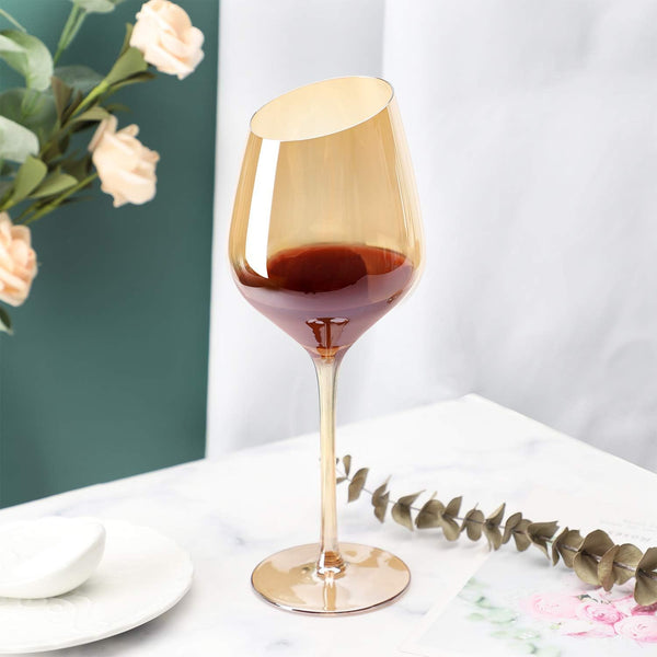 Small Slant Amber Stemmed Wine Glass