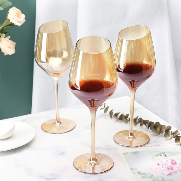 Small Slant Amber Stemmed Wine Glass