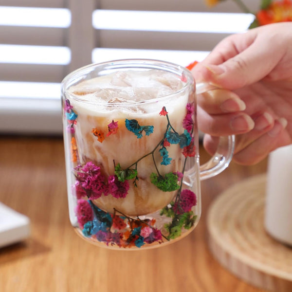 Flower Double Wall Glass Mug