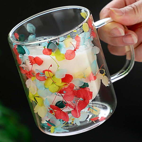 Flower Double Wall Glass Mug