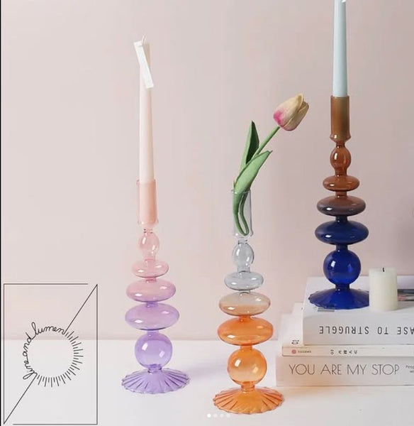 Ombre Colored Glass Vases / Candleholder