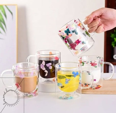Flower Double Wall Glass Mug