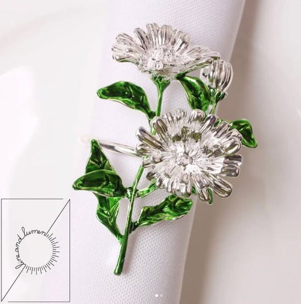 Green Silver Flower Napkin Ring