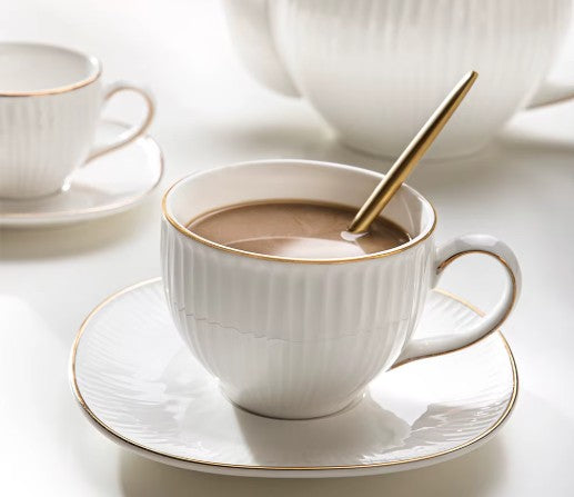Coffee Cup with Saucer Rippled Porcelain