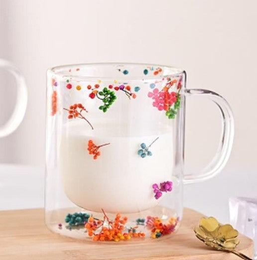 Flower Double Wall Glass Mug