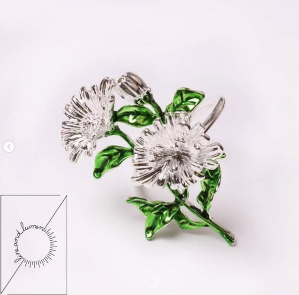Green Silver Flower Napkin Ring