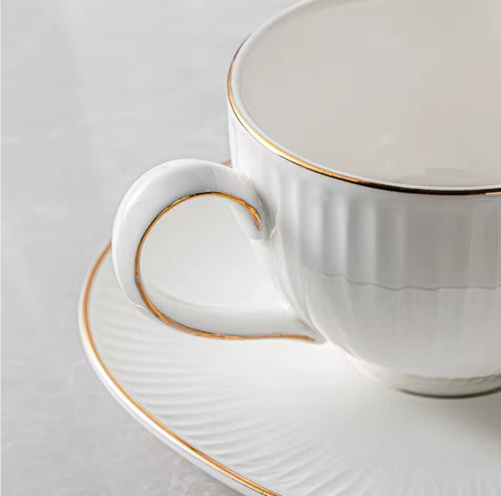 Coffee Cup with Saucer Rippled Porcelain