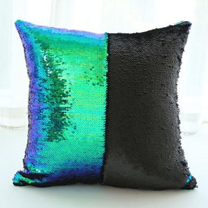 Green, Blue and Black Double Sequin  Cushion Cover