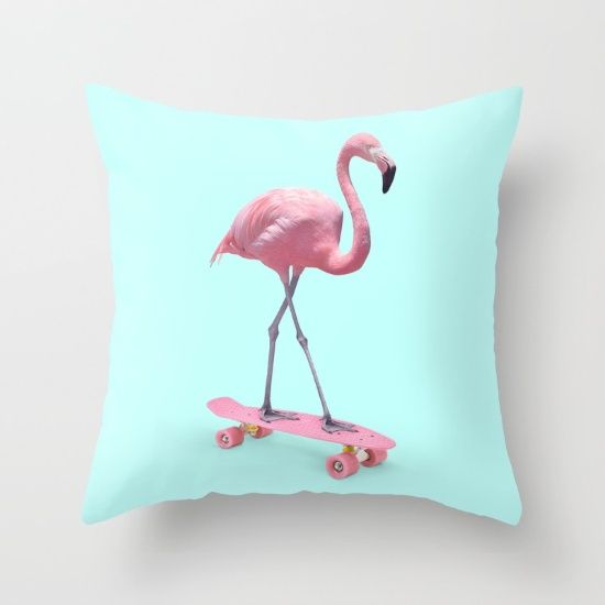 Skating Flamingo Cushion Cover