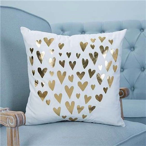 White and Gold Heart Motif Cushion Cover