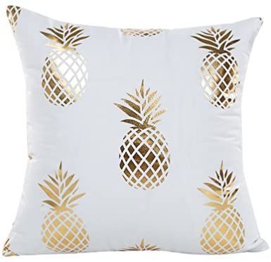 White and Gold Pineapple motif Cushion Cover