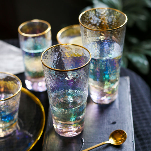 Colorful Glass V-Shaped Large With Gold Rim