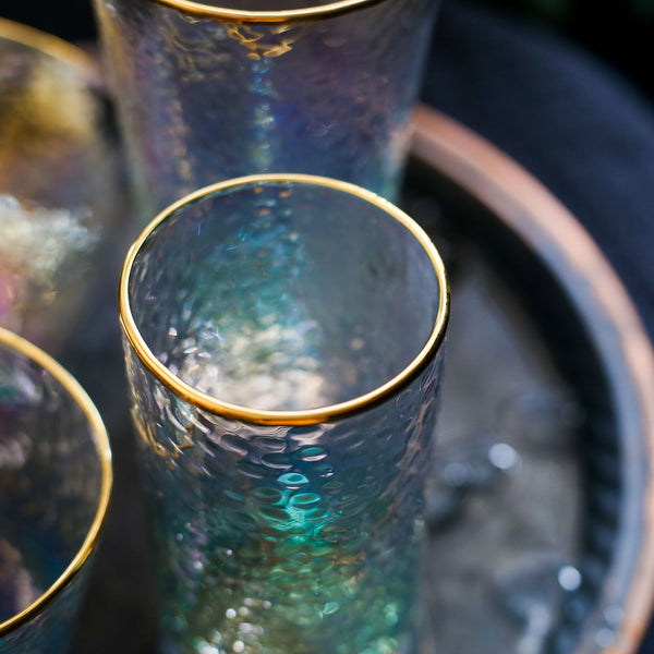 Colorful Glass Cylinder Shape With Gold Rim