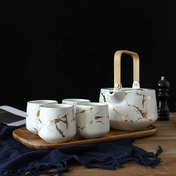 Gold And White Marble Tea Set