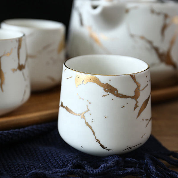 Gold And White Marble Tea Set