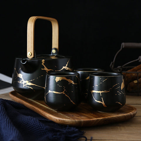 Gold And Black Marble Tea Set