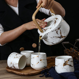 Gold And White Marble Tea Set