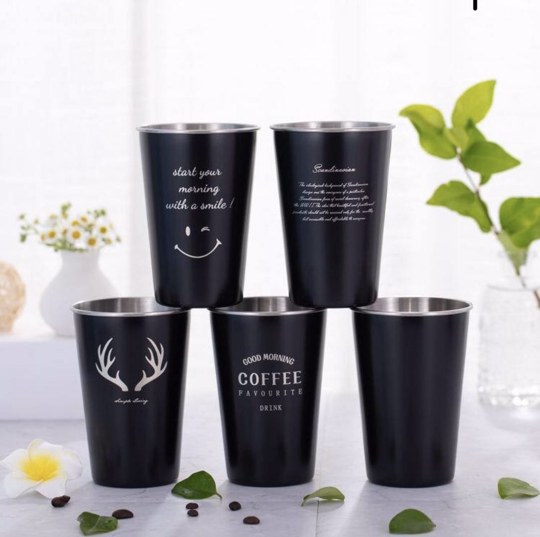 Black Coffee Stainless Steel Mugs With Silicone Cup