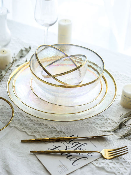 Colorful Dinner Set With Gold Rim