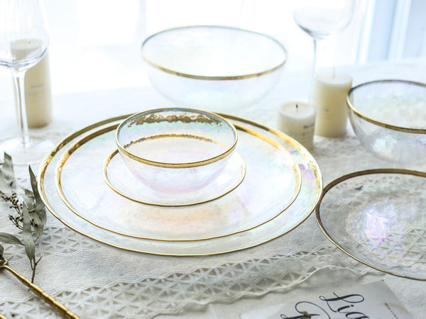 Colorful Dinner Set With Gold Rim