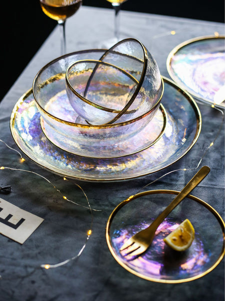 Colorful Dinner Set With Gold Rim