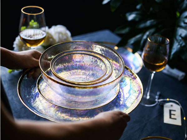 Colorful Dinner Set With Gold Rim