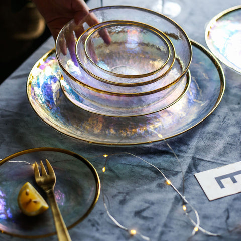 Colorful Dinner Set With Gold Rim