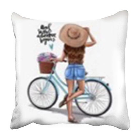 Bicycle Girl Cushion Cover