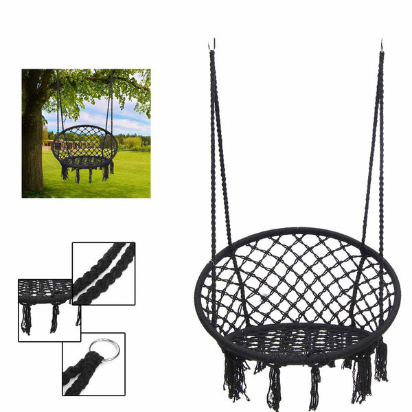 Indoor and Outdoor Black Round Hanging Hammock