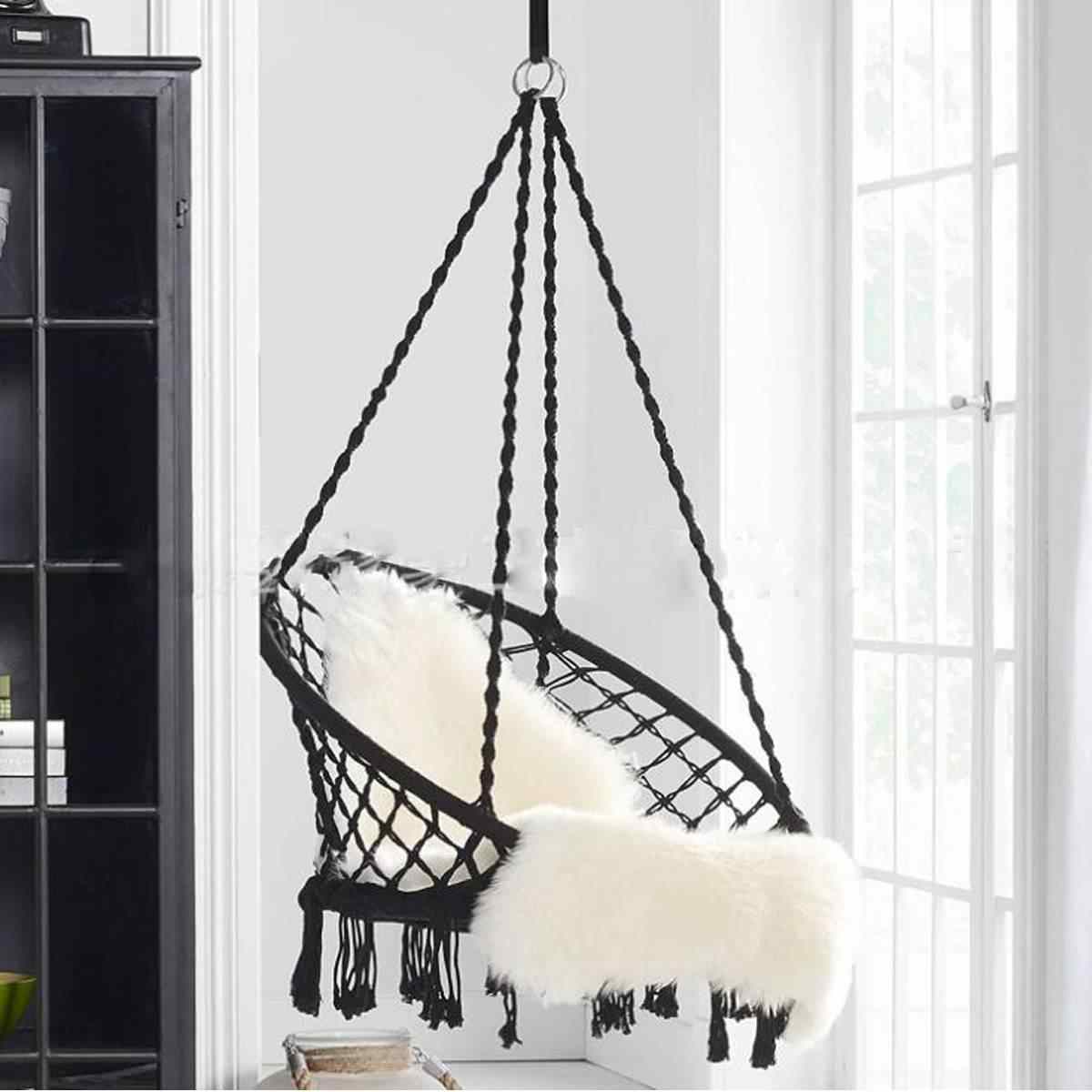 Indoor and Outdoor Black Round Hanging Hammock