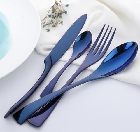 Blue Mirrored 4 Pieces Set Cutlery