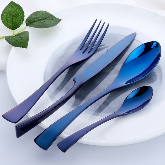 Blue Mirrored 4 Pieces Set Cutlery