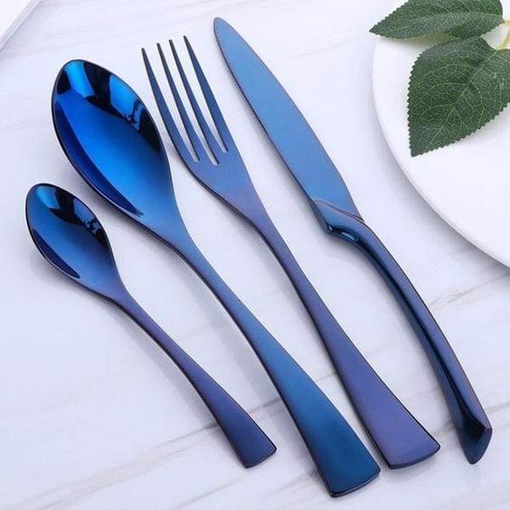 Blue Mirrored 4 Pieces Set Cutlery