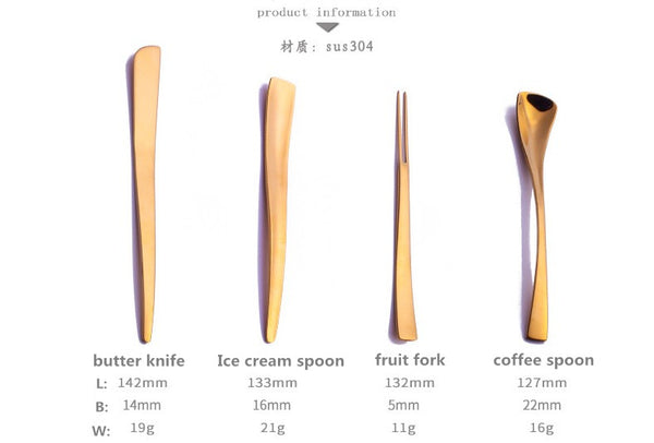 Gold Modern Design Dessert Cutlery 4 Pieces Set