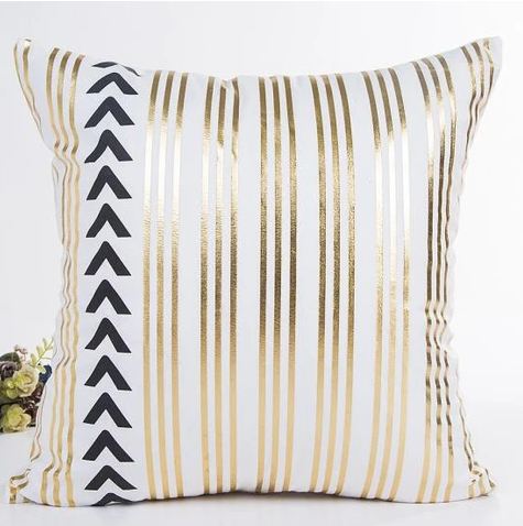 Gold and White Striped With Black arrows Cushion Cover