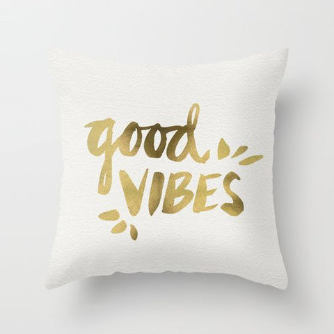 White and Gold Good Vibes Cushion Cover