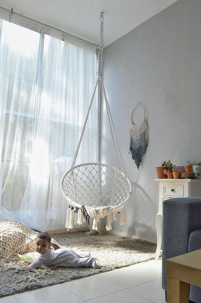 Indoor and Outdoor White Round Hanging Hammock