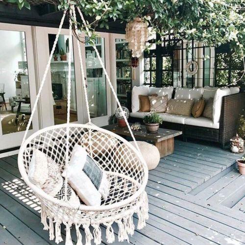 Indoor and Outdoor White Round Hanging Hammock