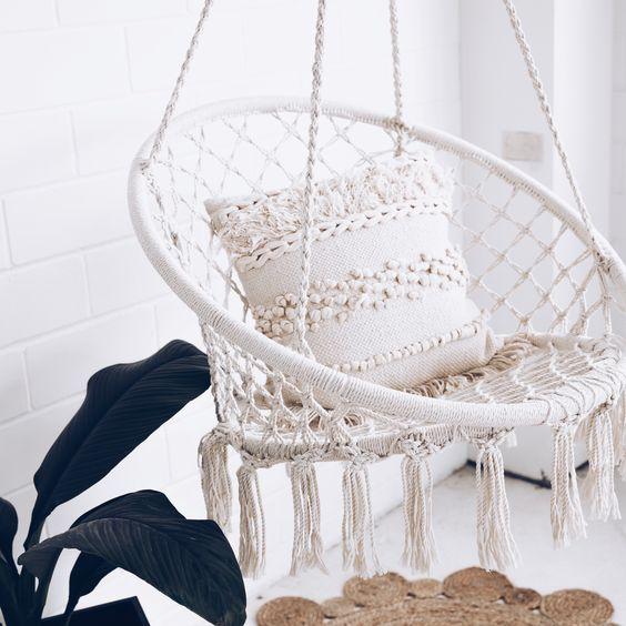 Indoor and Outdoor White Round Hanging Hammock