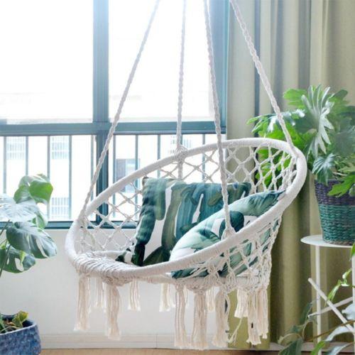 Indoor and Outdoor White Round Hanging Hammock