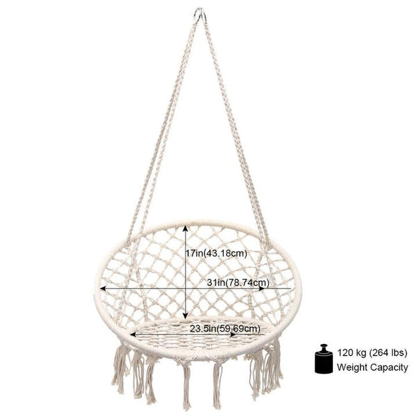 Indoor and Outdoor White Round Hanging Hammock