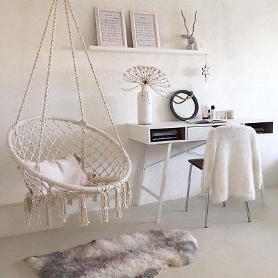 Indoor and Outdoor White Round Hanging Hammock