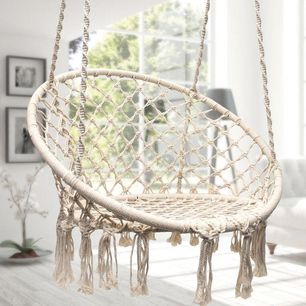 Indoor and Outdoor White Round Hanging Hammock