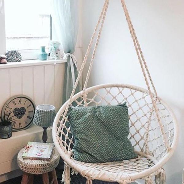 Indoor and Outdoor White Round Hanging Hammock