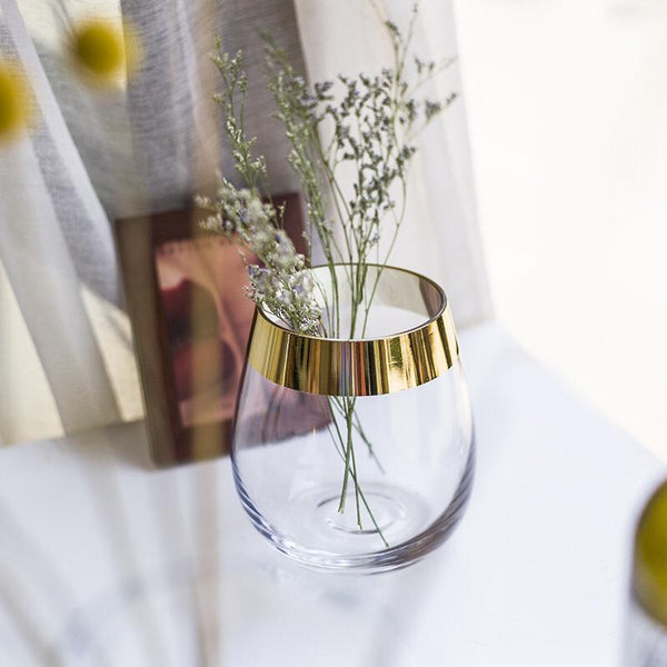 Clear Glass Vase with Large Golden Rim