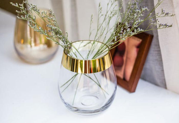 Clear Glass Vase with Large Golden Rim