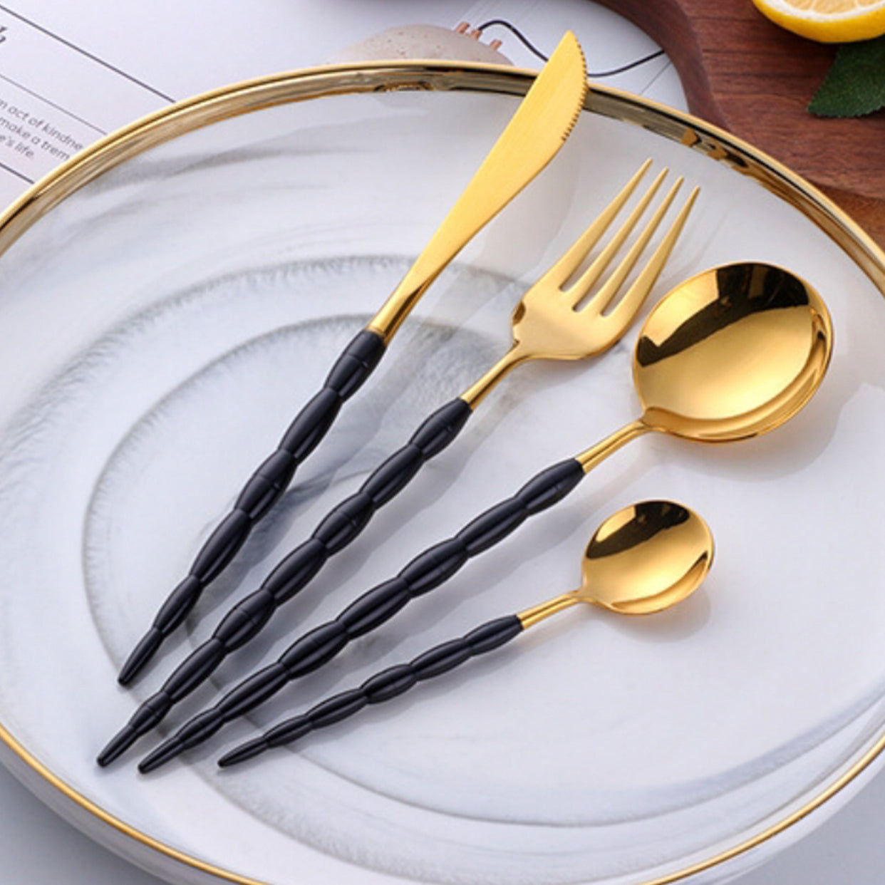 Black and Gold Sophisticated Handle 4 Pieces Set Cutlery