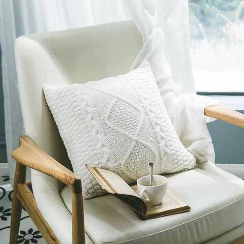 Knitted White Cushion Cover